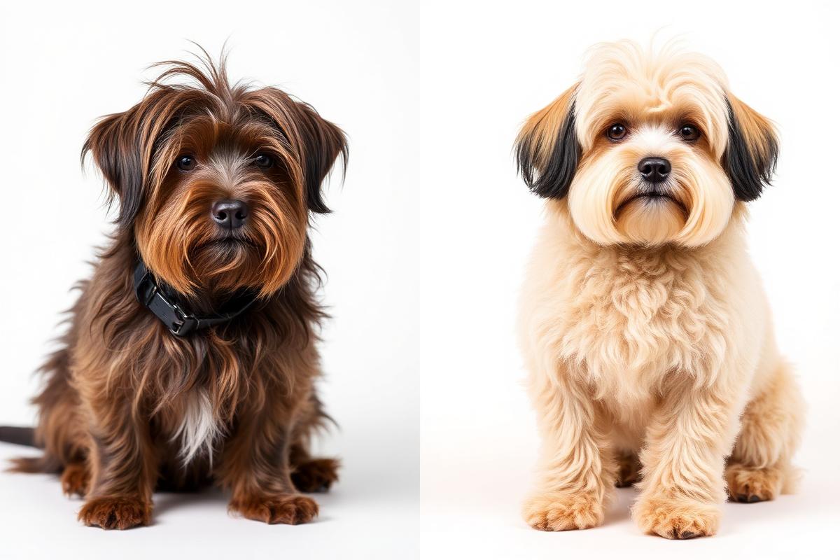 Antes y después de grooming — perro pequeño