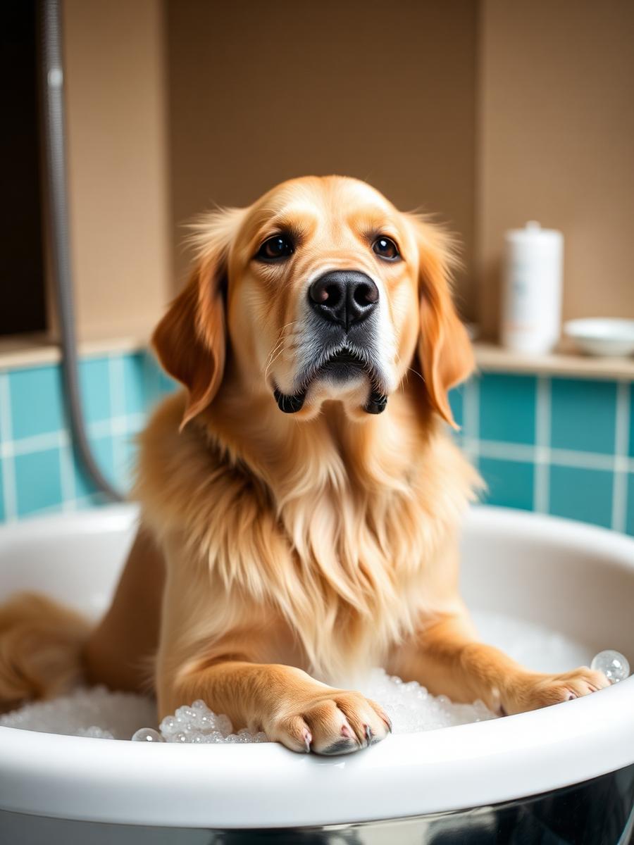 Golden retriever siendo bañado en ToGo Pet Grooming